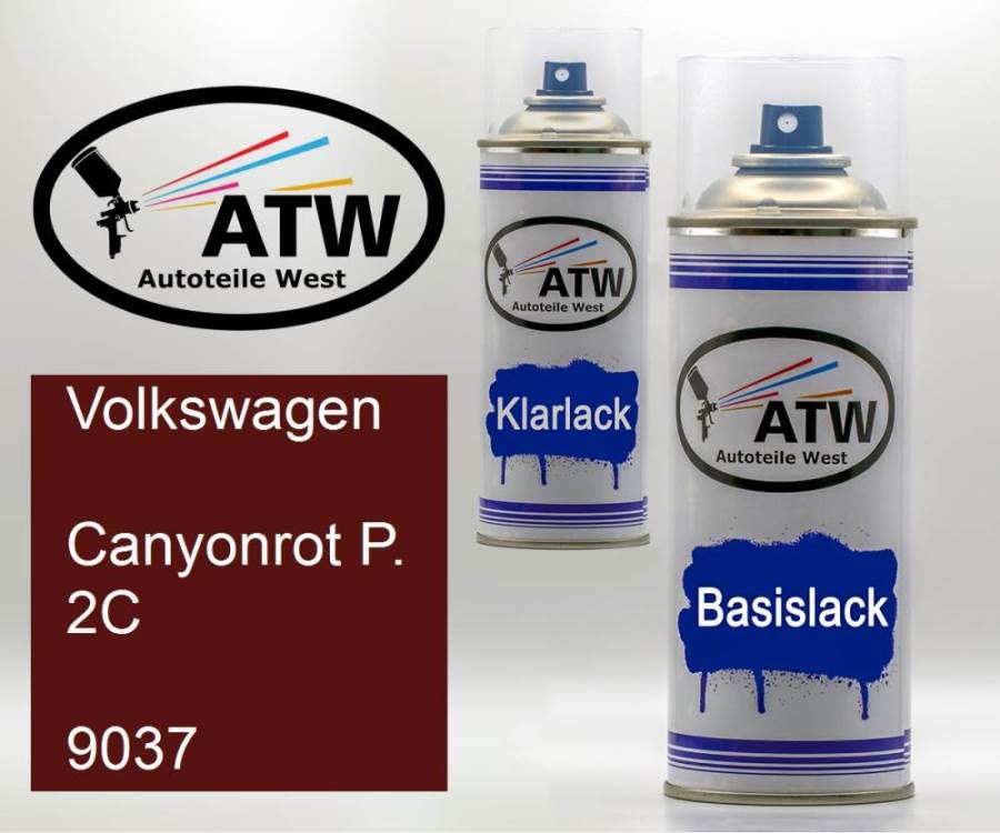 Volkswagen, Canyonrot P. 2C, 9037: 400ml Sprühdose + 400ml Klarlack - Set, von ATW Autoteile West.